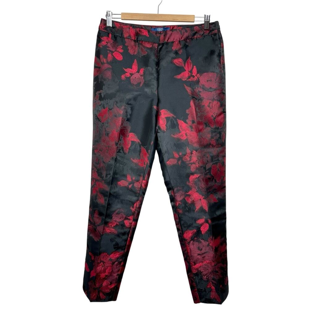 Talbots Satin Floral Pants Red Black Womens 6 Jacquard Y2K Whimsigoth Vamp